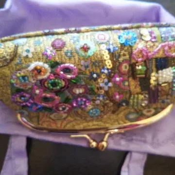 비즈 자수 골드 컬러 가마구치 코인 케이스