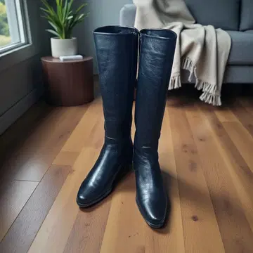 긴자 요시노야 블랙 가죽 롱 부츠