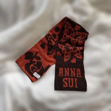 ANNA SUI 꽃무늬 니트 머플러 오렌지 브라운