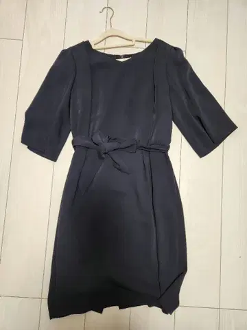 네이비 7부 소매 A라인 원피스