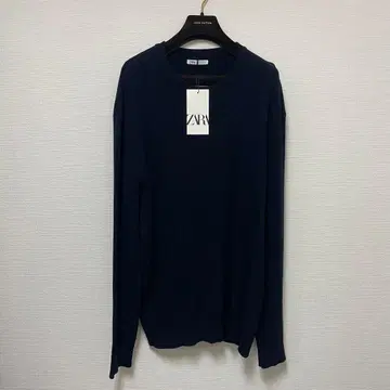 ZARA 코튼 니트 스웨터 XL LL 미사용 새상품 상의 네이비 블루
