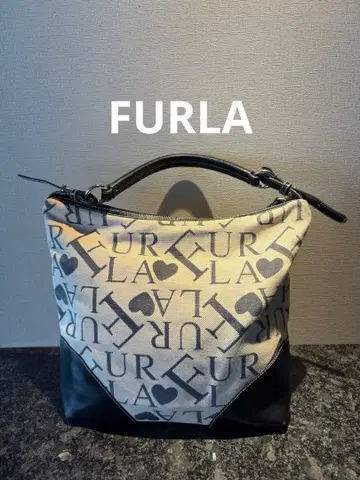 FURLA 숄더백 베이지/블랙 하트 무늬