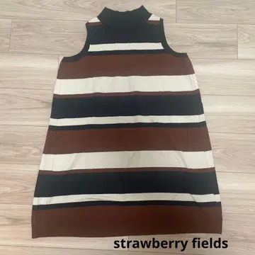 스트로베리 필드 니트 미니 원피스 슬리브리스