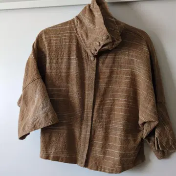 우사토 의류 스트라이프 패턴 브라운 반소매 자켓