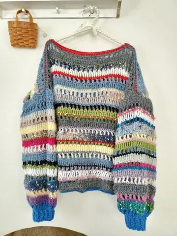 컬러풀 풀오버 니트 스웨터 크로 셰 뜨개질 핸드메이드
