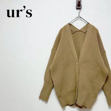 유어스 V넥 볼륨 슬리브 니트 가디건 베이지 사이즈 M