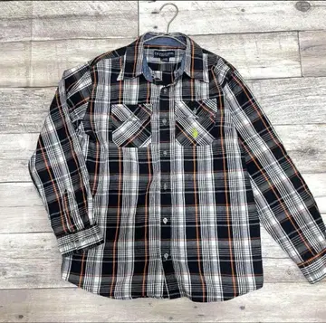 긴팔 체크 셔츠 블랙 화이트 오렌지 POLO