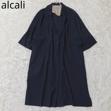 알칼리 롱 코트 반팔 오픈 카라 얇은 소재 네이비 캐주얼 봄/가을