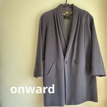 퍼플 더블 버튼 숄카라 롱 코트