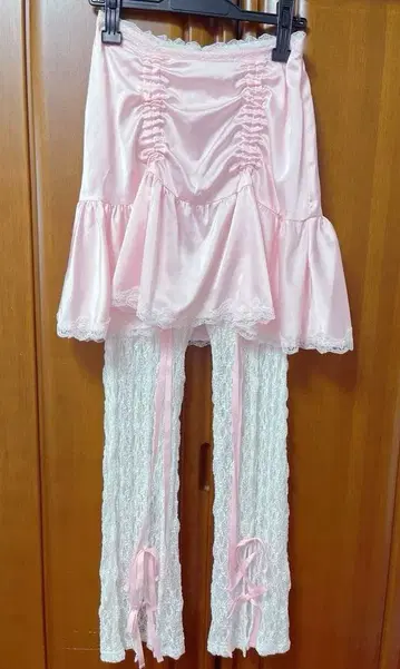 SATIN GATHER SKIRT LAYERED PANTS 핑크