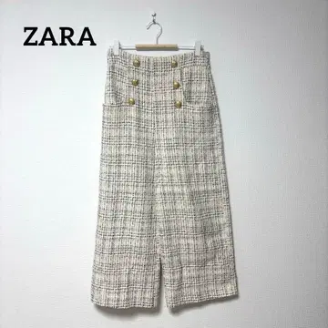 ZARA 자라 와이드 팬츠 가우초 팬츠 XS 화이트 계열 비쥬 버튼