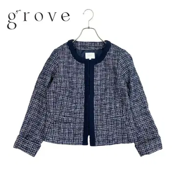 01T477 grove 네이비 컬러 트위드 노카라 자켓 입학식 M