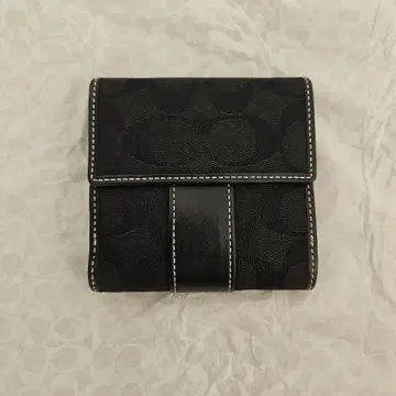 블랙 이단 접이식 지갑 합성 피혁