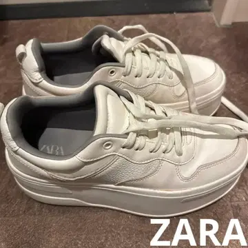 ZARA 화이트 가죽 플랫폼 스니커즈 38