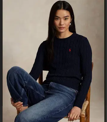 새상품급 랄프 로렌 케이블 니트 네이비 M