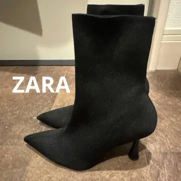 ZARA 부츠 37 블랙 니트 스틸레토 부츠 패브릭