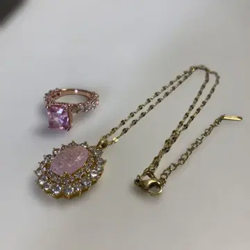 보석 목걸이 반지 세트 엘레강트 로즈쿼츠풍 목걸이 반지 7호 세트