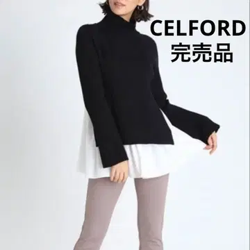 레어 CELFORD 니트 레이어드 풀오버 하이넥 블랙 38