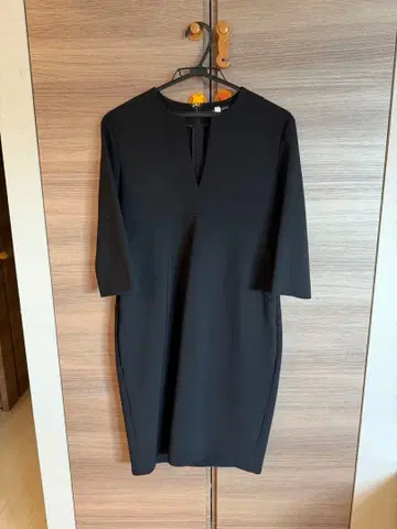 YOKO CHAN 블랙 무릎 기장 원피스 7부 소매