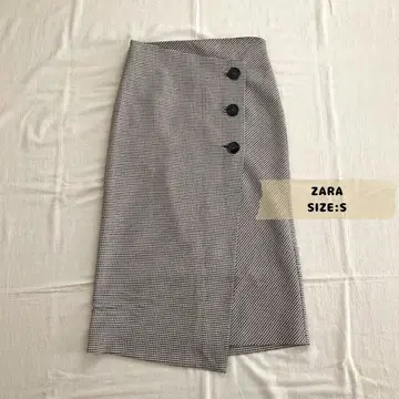 ZARA 자라 체크 무늬 하운드투스 랩 롱 스커트