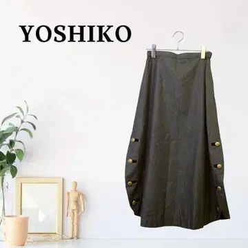 zG475 [ F ] YOSHIKO 스커트 버튼 디자인 종아리 기장