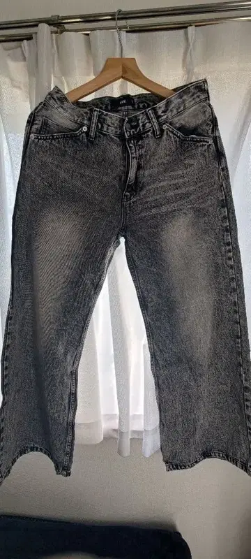 HARE 데미지 가공 그레이 와이드 레그 데님