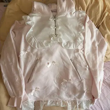 Ank Rouge 프릴 달린 토끼 귀 핑크 후드티