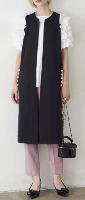 [ 미사용 ] 롱 베스트 포켓 펄 블랙 베스트 포멀 고급