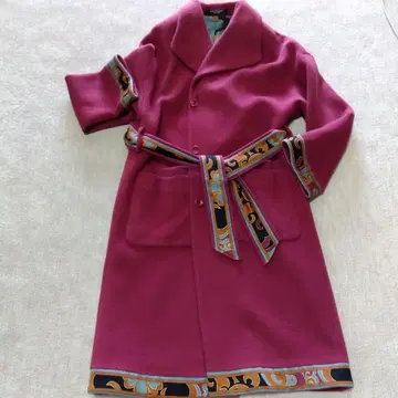 LEONARD 레오나르 와인 레드 롱 코트 히요쿠시타테 벨트 포함