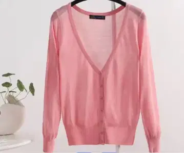핑크 V넥 긴팔 가디건