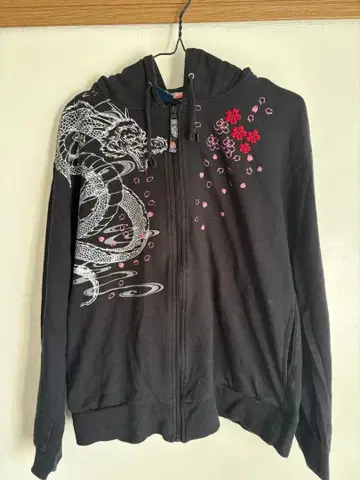 일본풍 패턴 후드티 용 벚꽃 자수 LL 사이즈 블랙   지퍼 후드티