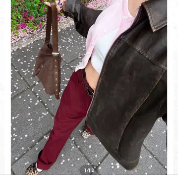 Nalm. 버건디 코튼 팬츠