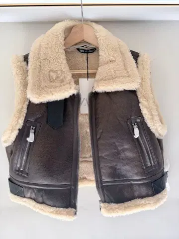 브라운 양가죽 노카라 베스트 L