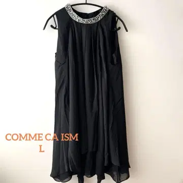 COMMECA ISM 비쥬 장식 슬리브리스 블랙 드레스 L