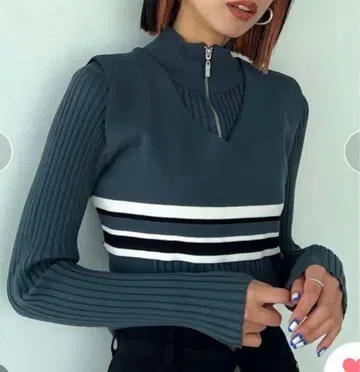 [ 새상품급 ] EMODA 2피스 레이어 하프 지퍼 니트