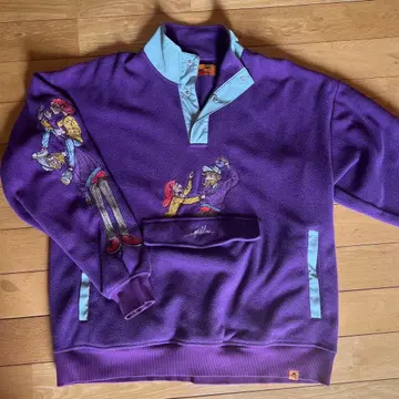 레프트 얼론 Left Alone 보라색 하프 지퍼 플리스 자수 디자인