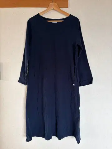 sousou 교토 사카오 직물 타카시마 수축 네이비 긴팔 롱 원피스