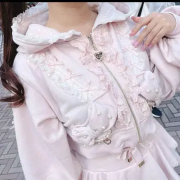 리본 후드티 셋업 핑크 미사용