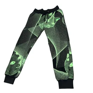 기하학 패턴 조거 팬츠 블랙 x 형광 그린