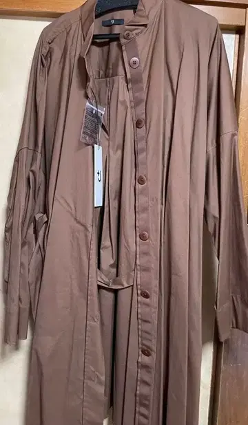 브라운 XL 버튼 롱 셔츠 원피스
