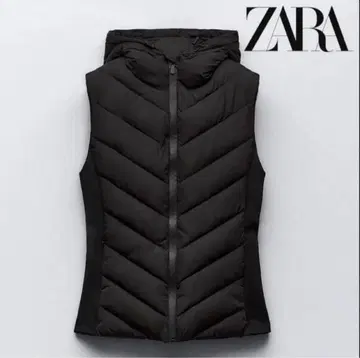 [새상품급] ZARA 블랙 후드 부착 다운 베스트 검정