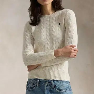 [ 고품질 ] 폴로 랄프로렌 캐시미어 블렌드 케이블 니트 아이보리 XS