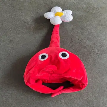 빨간 피크민 모자 꽃 장식