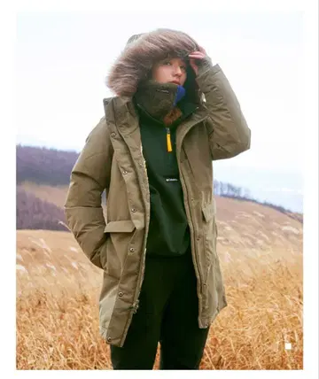 컬럼비아 카키 후드 부착 다운 자켓 L 새상품급