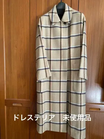 미사용품 DRESSTERIOR 트위드 체크 스텐카라 코트 브라운