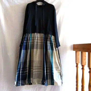 이소재 콤비 후드 원피스