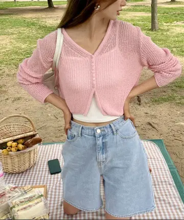 시스루 컬러 크롭 가디건