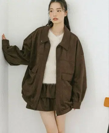 Heather 페이크 레더 BIG 블루종 2 스웨이드 브라운