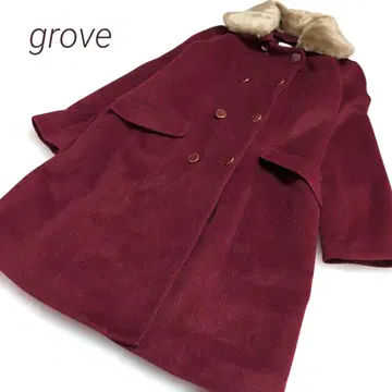 grove 그로브 와인 레드 인조 모피 롱 코트 L!