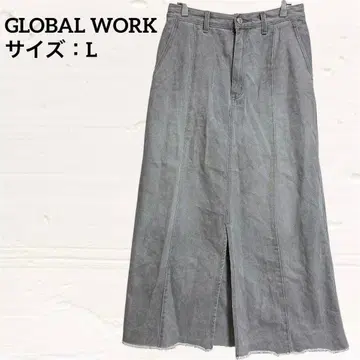 GLOBAL WORK 데님 롱 스커트 그레이 슬릿